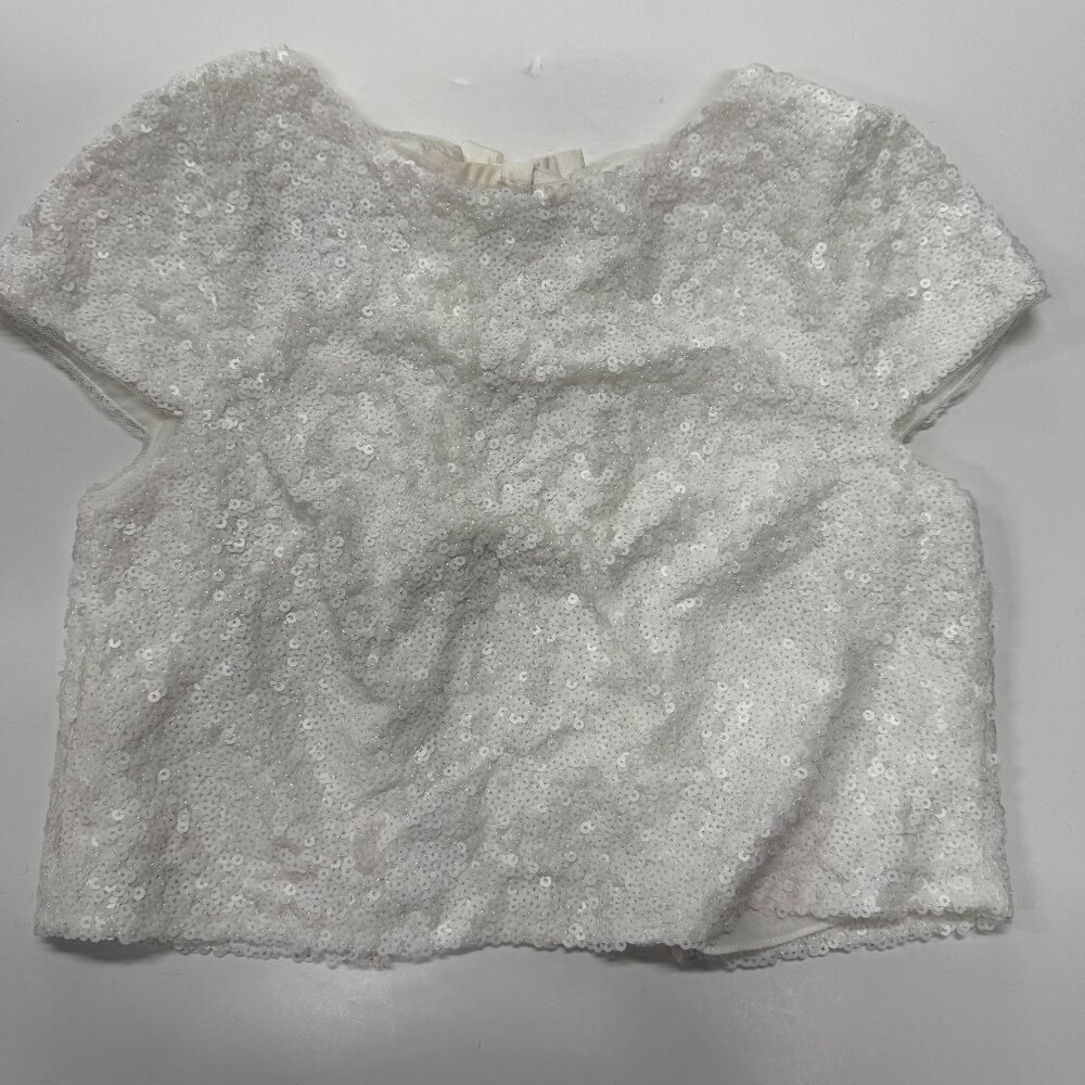 Jenny Yoo White Sequin Short-Sleeve Crop Top